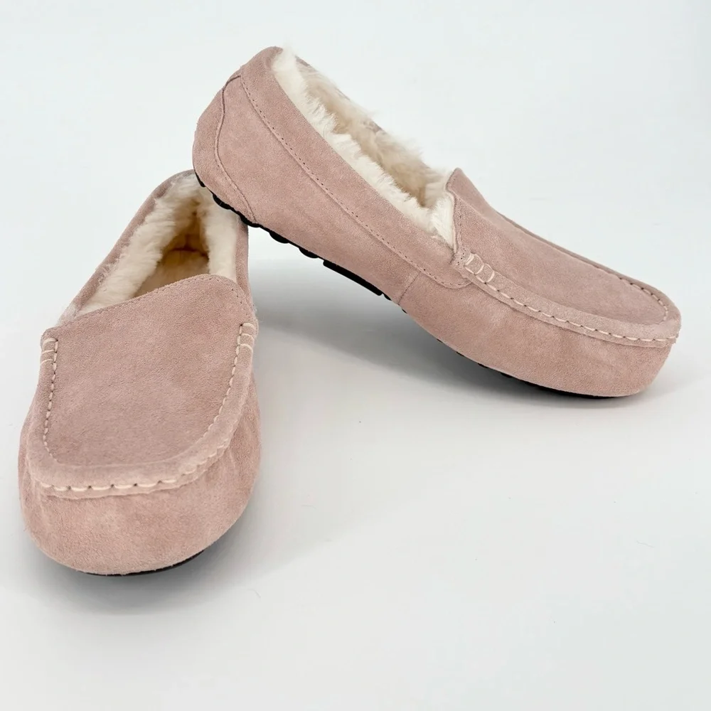 Fireside by Dearfoams Mel Genuine Shearling Moccasin in Dusty Pink - Picture 6 of 16